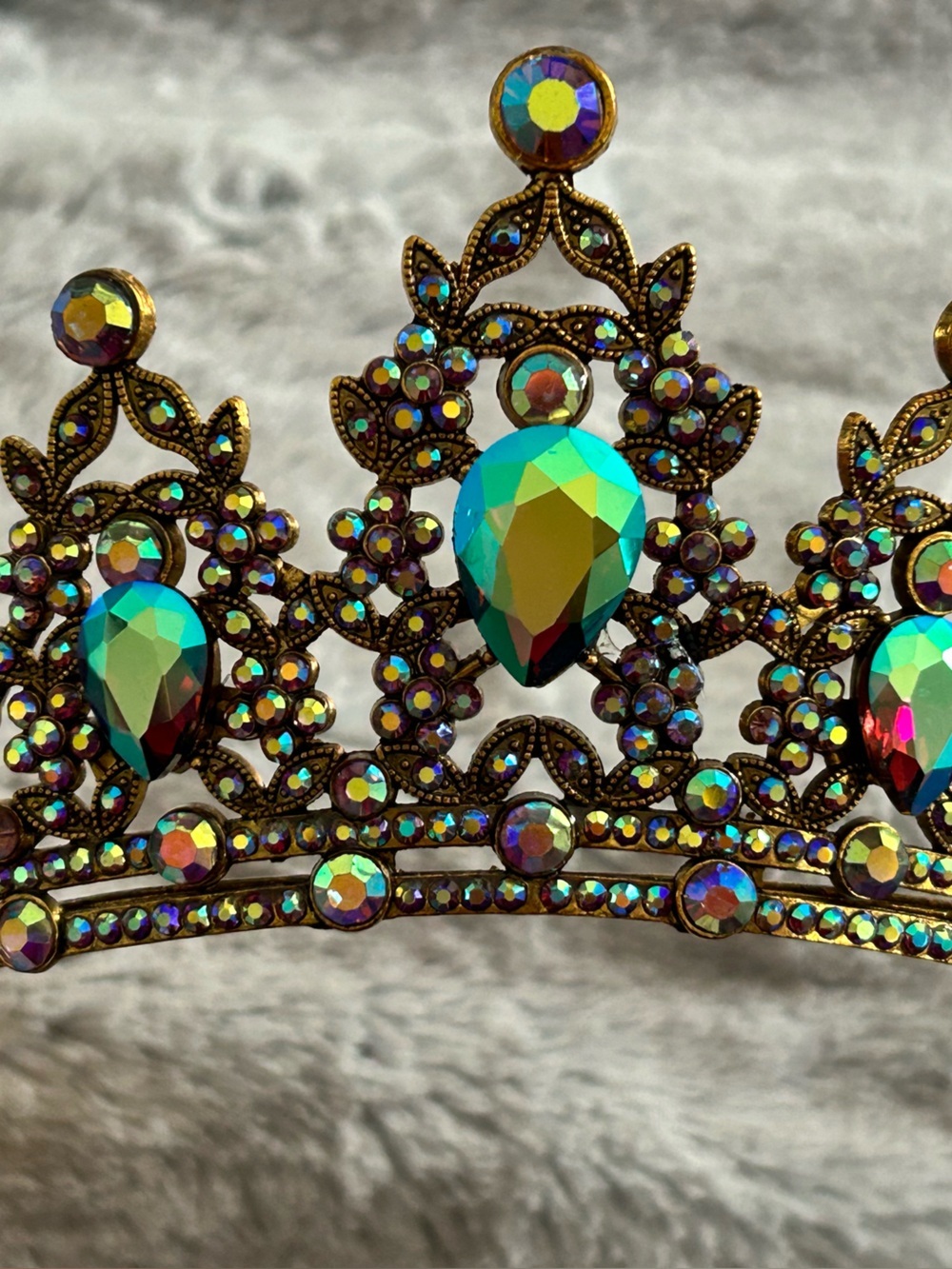 4/$100 Iridescent Crystal Filigree Tiara - Green Multi